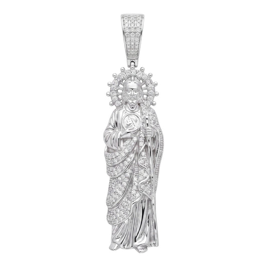 14k White Gold Iced Out Sacred Heart Jesus Pendant