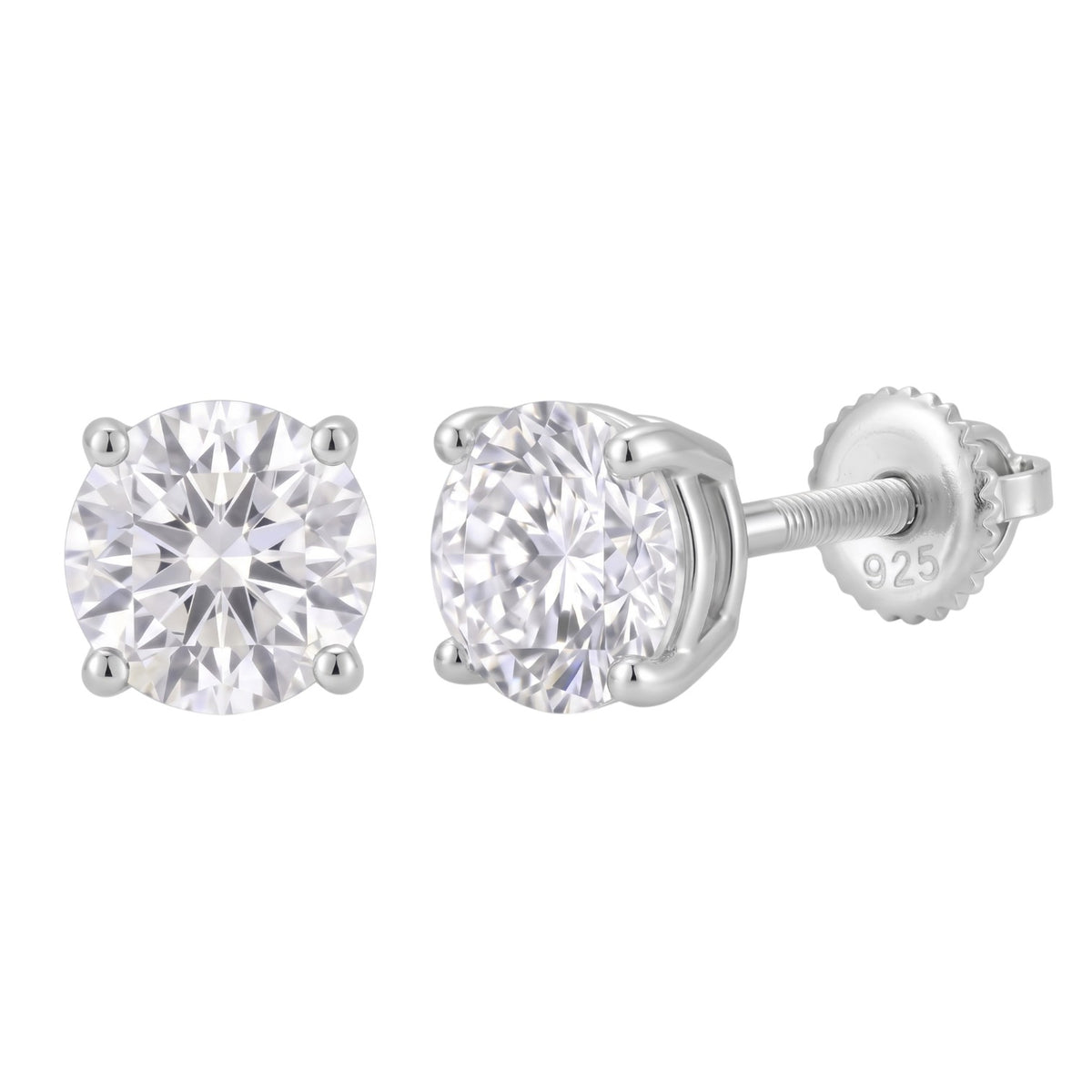 14k Gold 6.5mm Diamond Earrings - Screwback or Pushback - Pair
